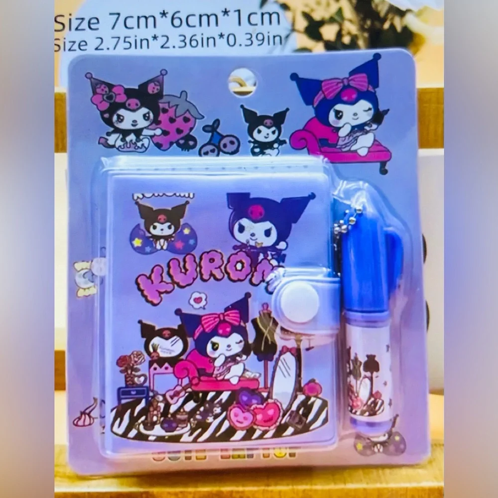 kuromi mini Diary set with ballpoint pen and zip coin wallet purple
